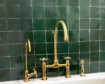 Unlacquered Brass Kitchen Faucet, Solid Brass Kitchen Faucet, Handmade Brass Sink Faucet, Antique Brass Kitchen Faucet