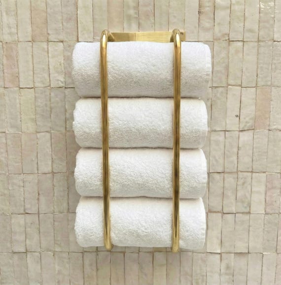 Unlacquered Brass Towel Rack – Solid Brass Bathroom Towel Holder, Handmade Luxury Wall Mounted Towel Rail