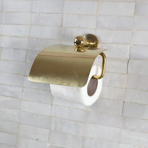 Unlacquered Brass Toilet Paper Holder - Wall Mount Brass Roll Holder - Handcrafted Powder Room Accessory -  Vintage Brass TP Holder