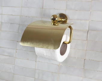 Portarrollos de papel higiénico de latón sin lacar, hecho a mano: decoración vintage para tocador