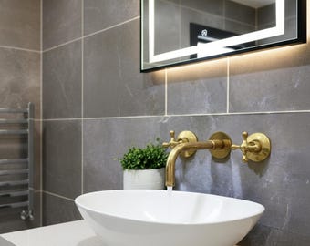 Unlacquered Brass Wall Mount Bathroom Faucet: Vintage Inspired, 8-Inch