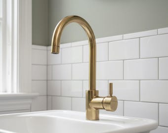 Unlacquered brass faucet , single hole faucet , kitchen faucet , brass kitchen faucet , hot and cold faucet , sink faucet , kitchen sink ,