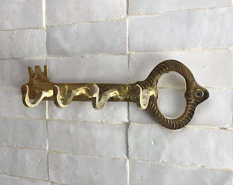 Unlacquered Brass Key Holder - Handmade Engraved Wall Decor, Entryway Organizer,
