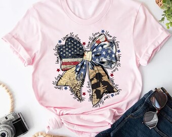 USA Patriotic Bow Shirt, Womens 4th Of July Tee, Cute America Flag Tee, Red White and Blue Shirt, Independence Day Tee, Summer Freedom Shirt