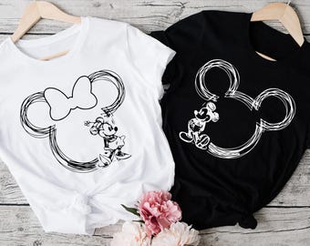 Disney Family T-Shirt, Family Disneyworld Sweatshirt, Mickey Sketch Hoodie, Minnie Women Tee, Disneyworld Trip T-Shirt, Mickey Couple Shirts