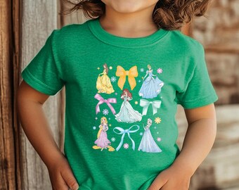 Watercolor Coquette Bows Disney Princess Shirt, WDW Disneyland Princess Girl Trip Tee, Princess Birthday Girl T-Shirt, Cinderella Belle Elsa