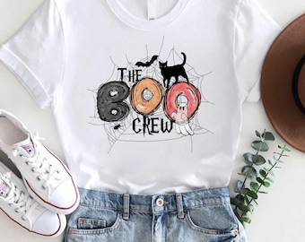 Halloween Cat T-Shirt, Halloween Boo Crew Ghost T-shirt, Spooky Season Ghost Tee, Halloween Cute Women Shirt, Trendy Halloween Gift Tshirt