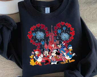 Sweat-shirt drapeau américain Mickey et ses amis 4 juillet, sweat à capuche Disney 4 juillet, pull Disneyland drapeau USA, fête de l'indépendance