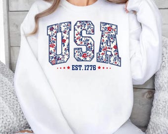 USA Est 1776 Sweatshirt, America Sweater, Fourth of July Hoodie, 4th of July Tee, Patriotic Sweater, America Flag Tee, Red White and Blue