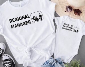 Assistant to the Regional Manager T-Shirt and Regional Manager Bodysuit, New Dad Gift, Father's Day Shirt, Daddy and Baby Matching Shirt Set
