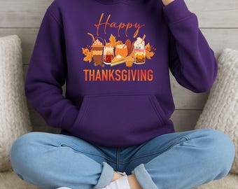 Happy Thanksgiving Sweatshirt, Halloween Coffee Sweater, Thanksgiving Family Hoodie, Trendy Thanksgiving Sweater, Trendy Halloween Sweater