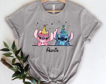 Koszulka z niestandardowym imieniem Stitch i Angel, spersonalizowane urodziny dzieci w Disneyworld Stitch, bluza z nadrukiem Stitch Birthday Girl, spersonalizowane urodziny Stitch