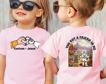 Custom Buzz Lightyear Woody You've Got A Friend in Me Bella Canvas Sweater, Xmas Retro Sunset Toy Story Disney Youth Tee, Disneyland Shirt