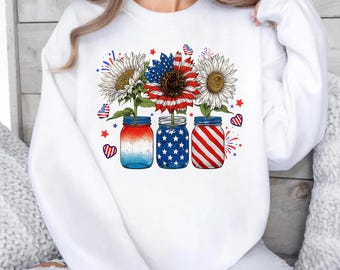 America Sunflower Sweatshirt, USA Flag Flower Sweater, Gift For American, 4th Of July Flag Graphic Hoodie, Freedom Sweater, Independence