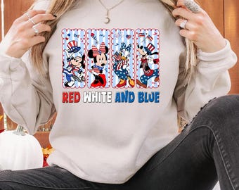 Sweat-shirt drapeau américain Mickey et ses amis 4 juillet, sweat à capuche Disney 4 juillet, pull Disneyland drapeau USA, fête de l'indépendance