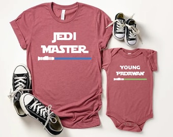 Jedi Master Young Padawan Shirts, Matching Star Wars T-Shirts, Jedi and Padawan Baby Shirt, Daddy Daughter Shirts, Dad and Son Jedi T-Shirts