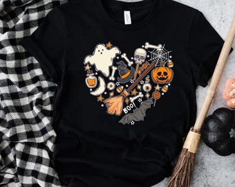 Retro Halloween Heart T-Shirt, Funny Halloween Shirt, Spooky Cute Halloween T-Shirt, Retro Happy Halloween Shirt, Trendy Cute Fall T-shirt