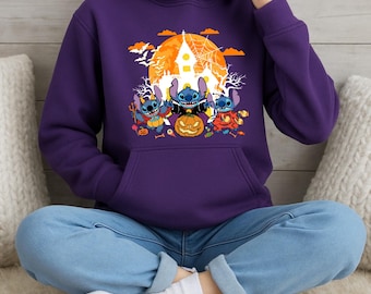Halloween Stitch Sweatshirt, Disney Castle Halloween Stitch  Sweatshirt, Stitch Funny Hoodie, Disney Stitch Hoodie, Disney Group Sweatshirt