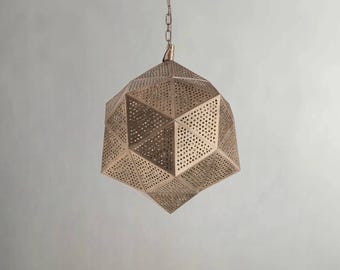 Perforated Geometric Brass Pendant Light – Handcrafted Star Ceiling Lamp for Foyer or Living Room
