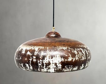 Rustic Earthy Copper Pendant Lamp – Flat Dome Ceiling Lamp for Kitchen Island Lighting