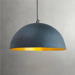 Black and Gold Pendant Light, Hammered Brass Dome Pendant Lamp, Modern Black Kitchen Island Light — Art Deco Lamps