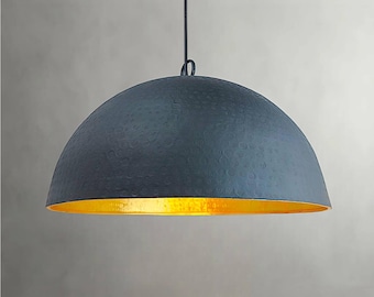 Matte Black Pendant Light – Hammered Brass Dome Ceiling Lamp for Modern Kitchen Island