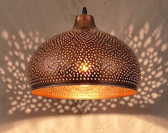 Copper Pendant Light, Handmade Pierced Dome Ceiling Lamp, Kitchen Island Lighting