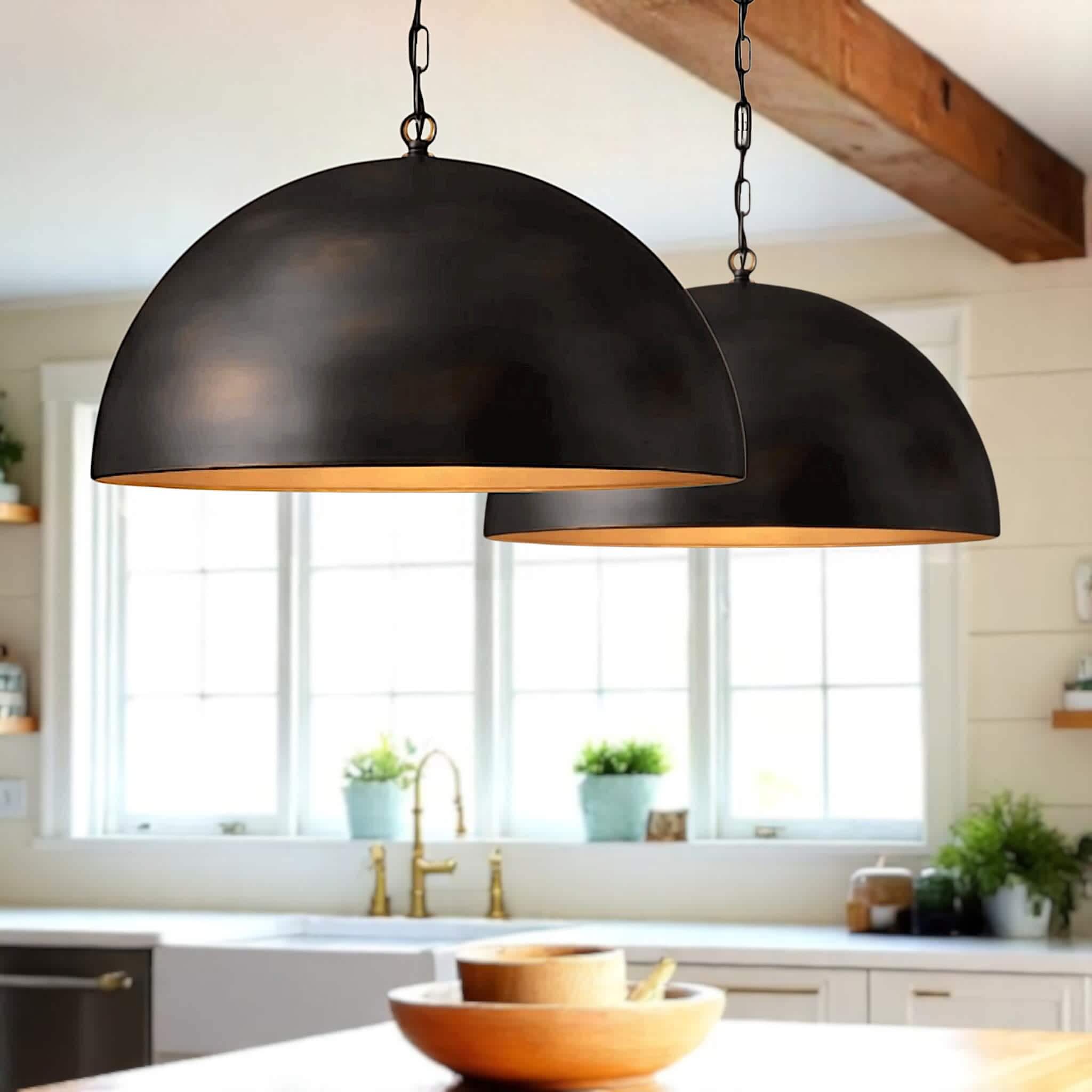 17 Stories Farmhouse Pendant Lighting Black And Gold Dome Pendant Light Fixtures Industrial Hanging Ceiling Light 2 Pack W114219305