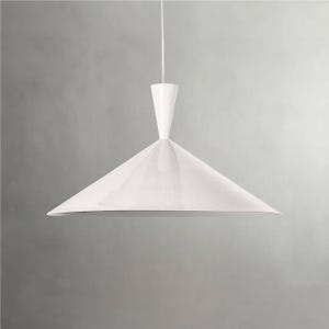Modern White Cone Pendant Light, Sleek White Kitchen Island Light, Matte White Ceiling Cone Light Fixture — Living Room Decor