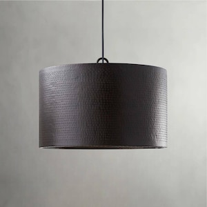 Black Kitchen Island Light fixture, Hammered Brass Drum Pendant Lamp, Black Drum Ceiling Light, Cylinder Hanging Lamp Shade - Art Deco Lamp