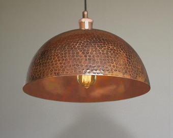 Rustieke koperen keukeneilandlamp – Handgemaakte koepelhanglamp voor modern boerderijdecor