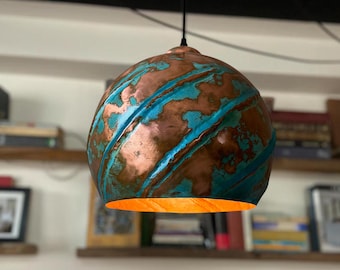 Blue Patina Globe Pendant Light – Oxidized Copper Kitchen Island Light for Home Deco