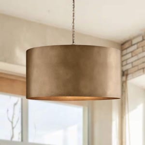 Kitchen Island Drum Pendant Light – Modern Burnished Brass Ceiling Lamp in Bronze Finish