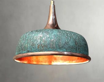 Lampada a sospensione in rame Verdigris – Lampada a cupola a cipolla con patina verde per isola cucina