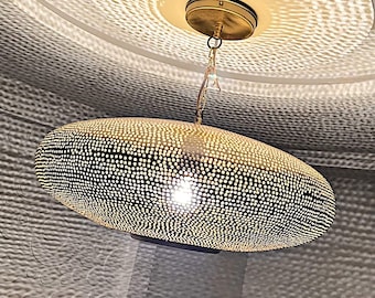 Moroccan Brass Pendant Light – Traditional Round Ceiling Lamp with Hand-Pierced Design