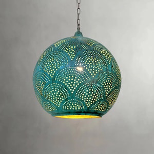 Oxidized Copper Farmhouse Pendant Light – Handmade Globe Shape Perforated Ceiling Lamp for Kitchen Island | Rustic Copper Light Fixture