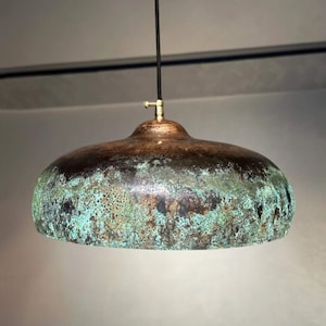 Green Patina Pendant Light for Kitchen Island, Rustic Copper Kitchen Island Lighting — Oxidized Farmhouse Lighting