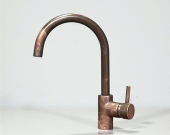 Solid Copper Kitchen Faucet, Rustic Farmhouse Single Lever Tap for Sink or Vanity — Duty-Free