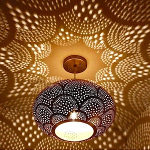 Simple Brass Pendant Lamp Shade — Solid Brass Ceiling Light Fixture, Traditional Moroccan Suspension Shadow Light, Chandelier Lighting