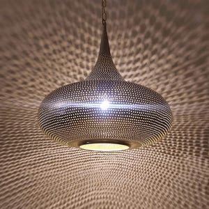 Teardrop Brass Suspended Lamp Shade - Hanging Light Fixture With Brass Chain - Traditional Ceiling Light Shade — Moroccan Light
