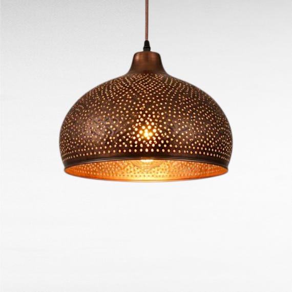 Modern Farmhouse Copper Pendant Light – Handmade Dome Ceiling Lamp for Kitchen Island
