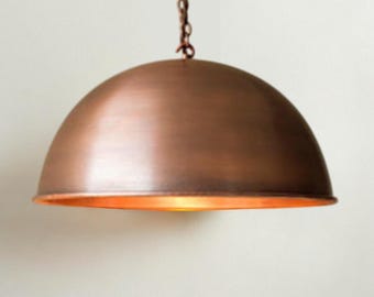 Simple Copper Pendant Light – Handmade Dome Ceiling Lamp for Farmhouse Kitchen Island