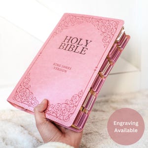 Pink Bible with Tabs for Women Christian Bible Faux Leather Bible Tabs Personalized Engraved Bible KJV with Large Font Bible Gift for Women