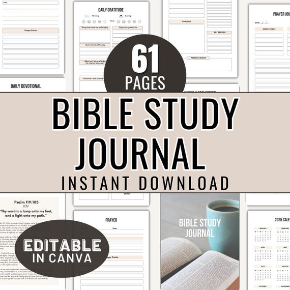 Bible Study Journal Digital Bible Study Template Prayer Journal Printable Faith Based Planner Bible Chapter Summary for Faith Reflection