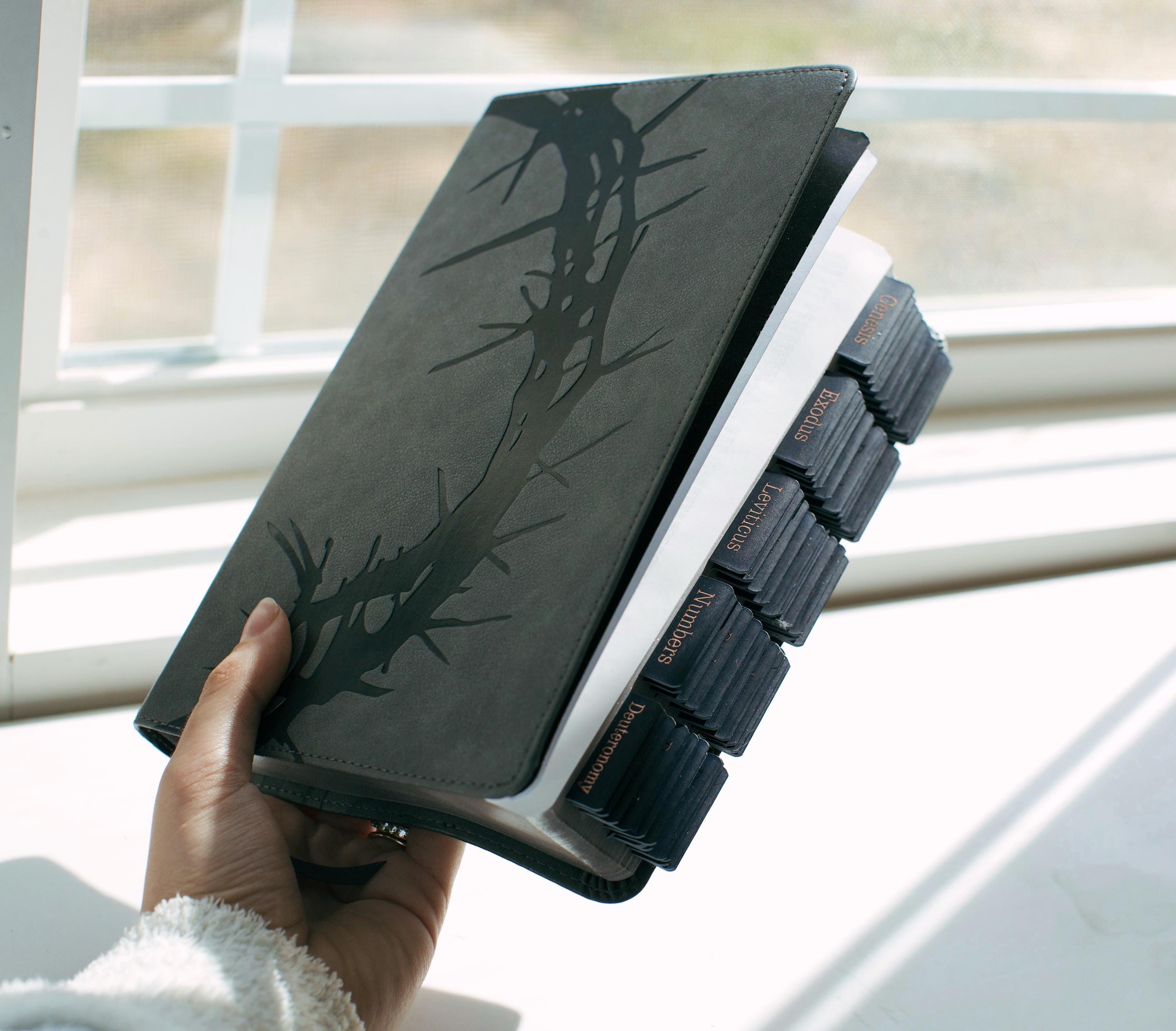 Personalized Black Leather Bible for Men Custom Engraved CSB Bible with Black Tabs Christian Gift for Him with Name Engraving and Tabs