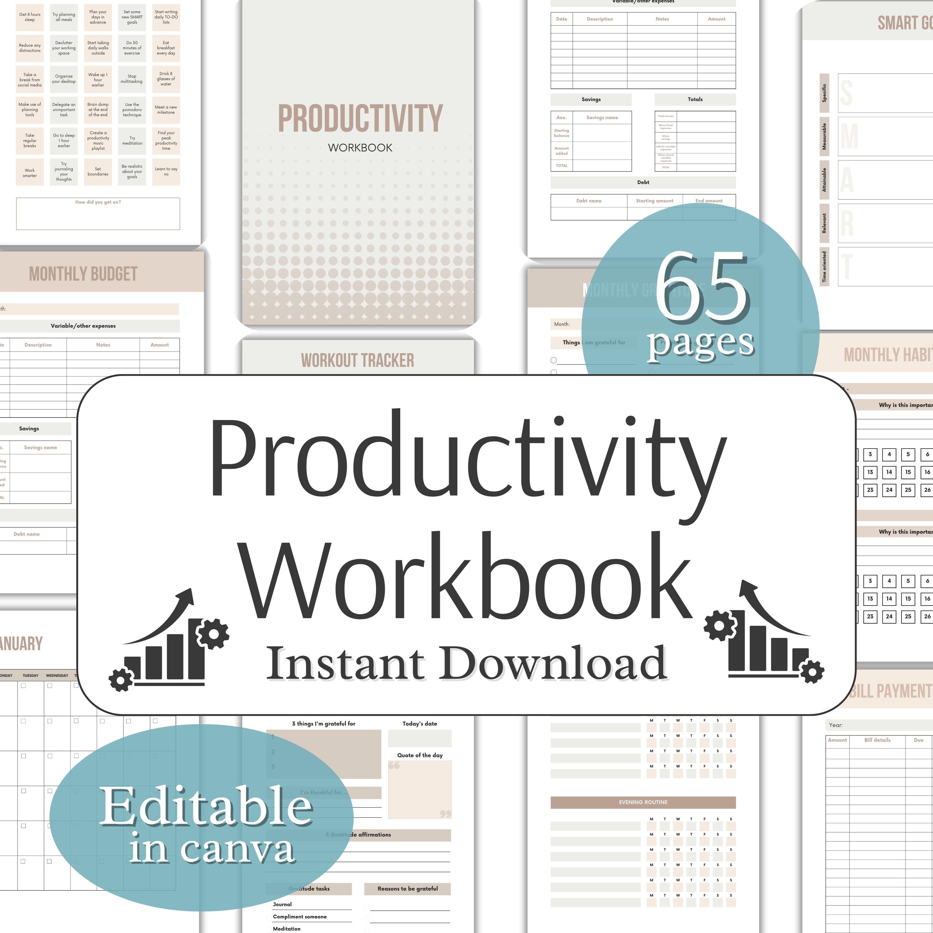 Customizable Productivity Journal Canva Template Weekly Planner for Work Productivity Template Organization Journal Life Management Binder