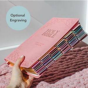 Pink Leather Bible KJV Bible for Women Tabbed Christian Bible Faux Leather Bible Tabs Colorful Personalized Bible with Large Font Bible Gift