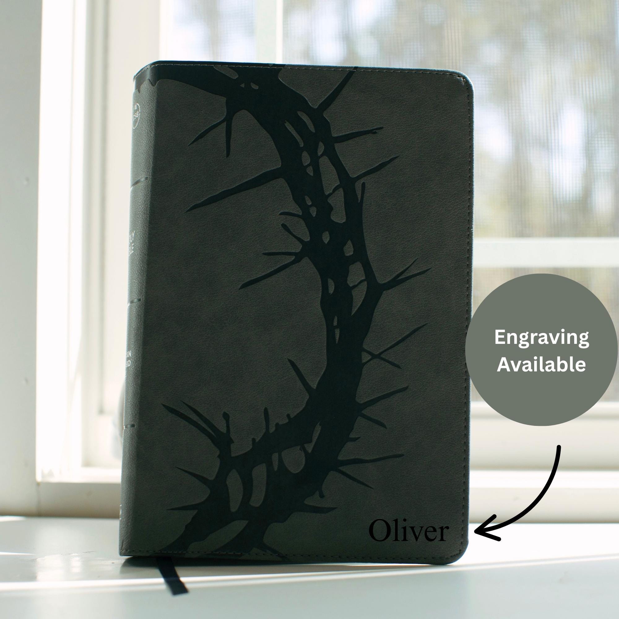 Personalized Black Leather Bible for Men Custom Engraved CSB Bible with Black Tabs Christian Gift for Him with Name Engraving and Tabs
