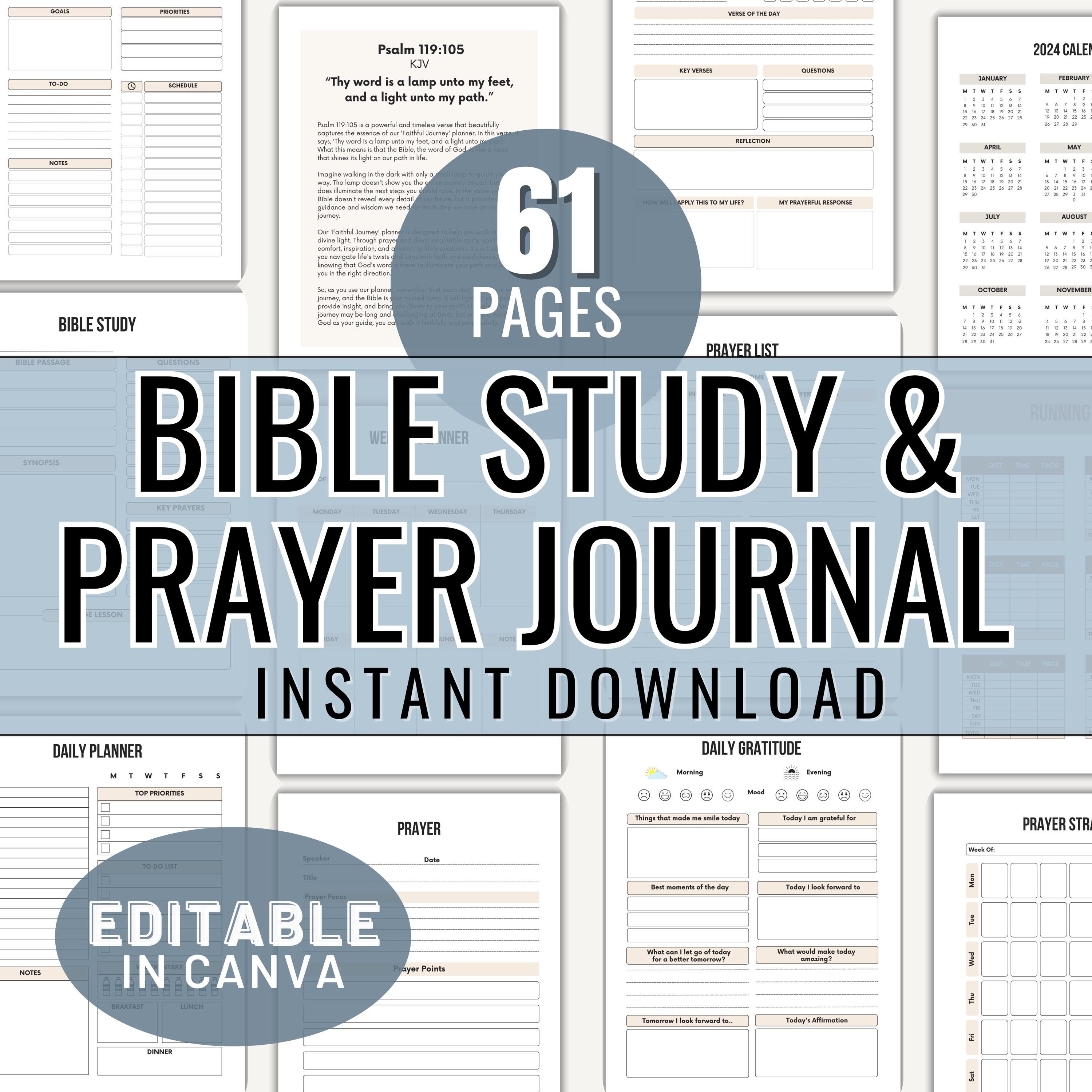 Editable Prayer Journal Printable Bible Study Planner Christian Prayer Book for Women Digital Bible Study Canva Template Prayer Book