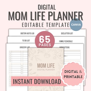 Editable Mom Planner Canva Template Planner for Busy Mom Daily Planner Journal for Stay At Home Mom Planner for Moms Digital Life Planner